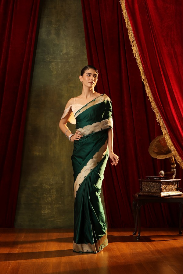 Green Pure Soft Satin Silk Banarasi Handloom Saree