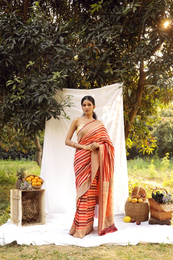 Pre-Stitched Satin Embellished Maroon Saree – Glamwiz India