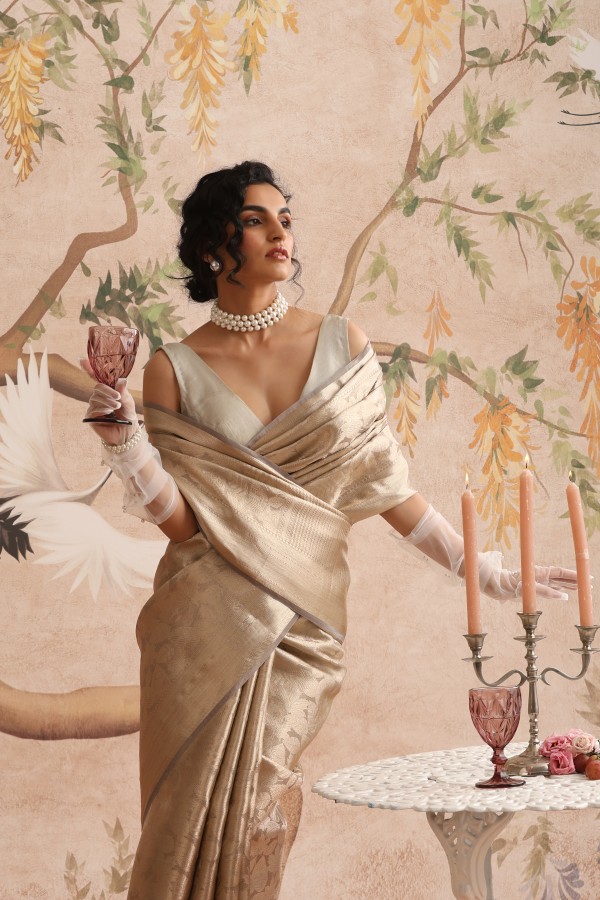 Light Gey Pure Organza Brocade Banarasi Saree