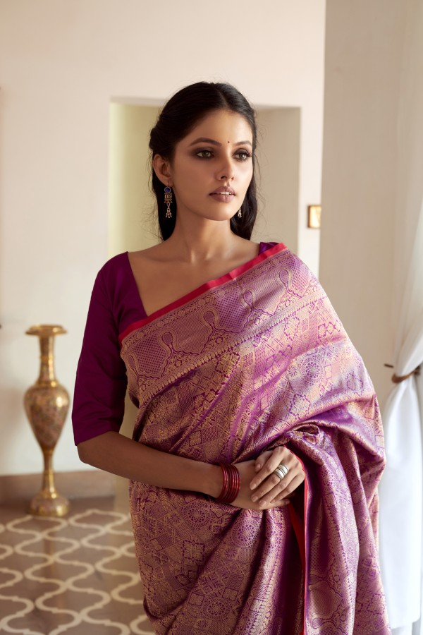 Handwoven purple colour banarasi Silk saree 