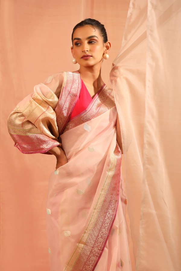 Light Pink Pure Kora Silk Banarasi Handloom Saree