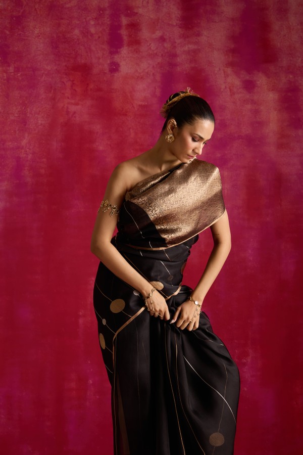 Black Pure Organza Banarasi Handloom Sautri Saree