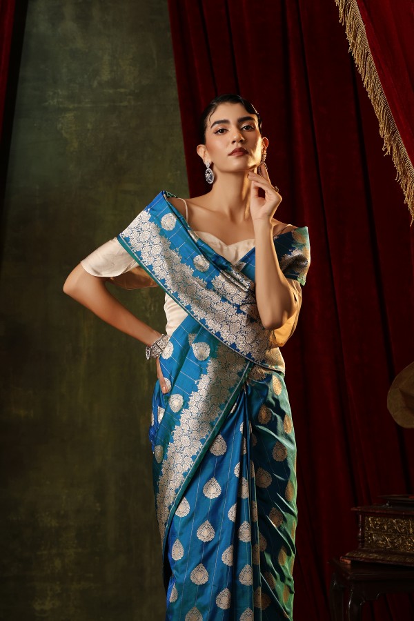Blue Pure Katan Silk Banarasi Handloom Saree