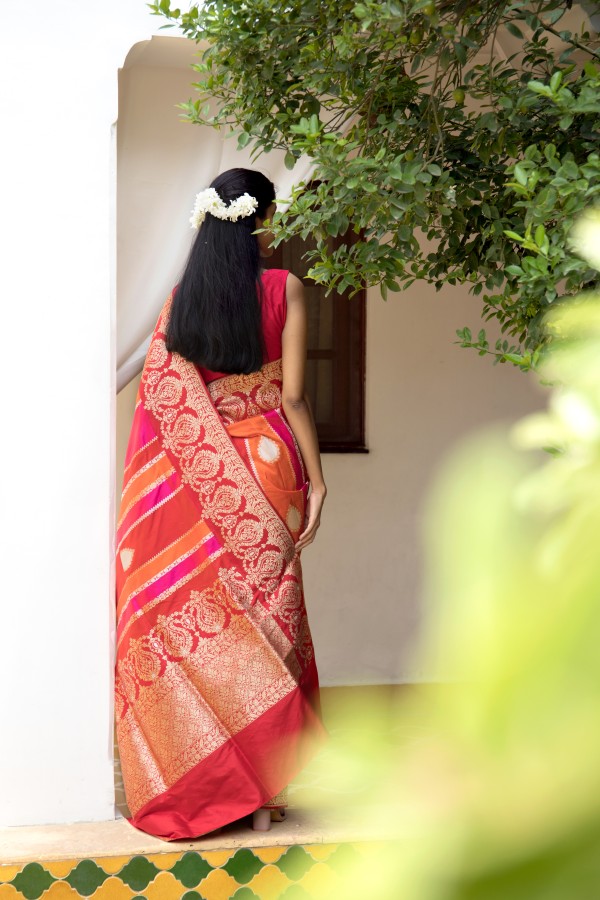 Handwoven Red colour banarasi Silk saree