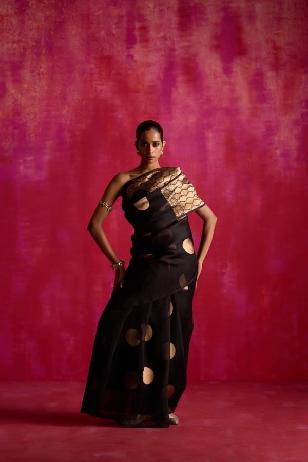 Black Pure Organza Banarasi Handloom Sautri Saree