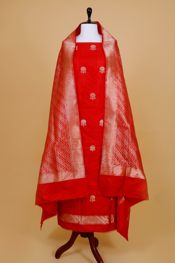 Handwoven Red Banarasi Silk Suit Peice