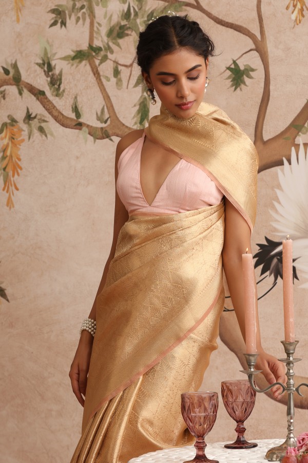 Light Copper Pink Pure Organza Brocade Banarasi Saree