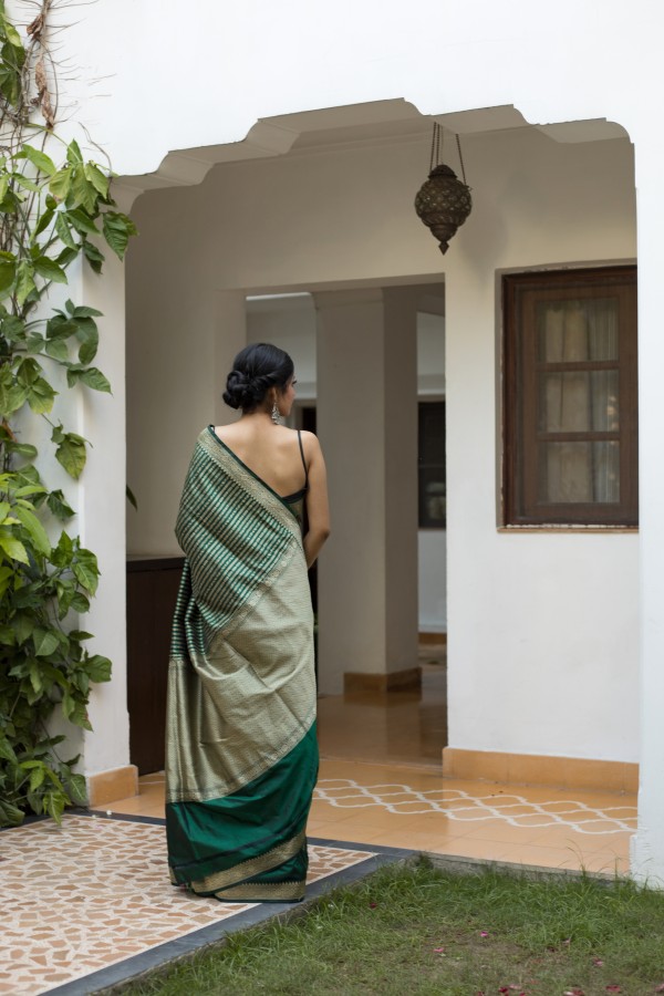 Handwoven Green colour banarasi Silk saree 