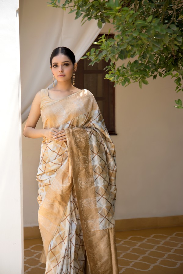Handwoven Tussar colour banarasi Silk saree