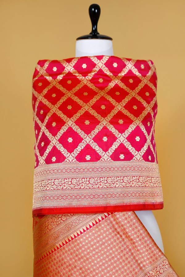  Handwoven Pink Silk Dupatta
