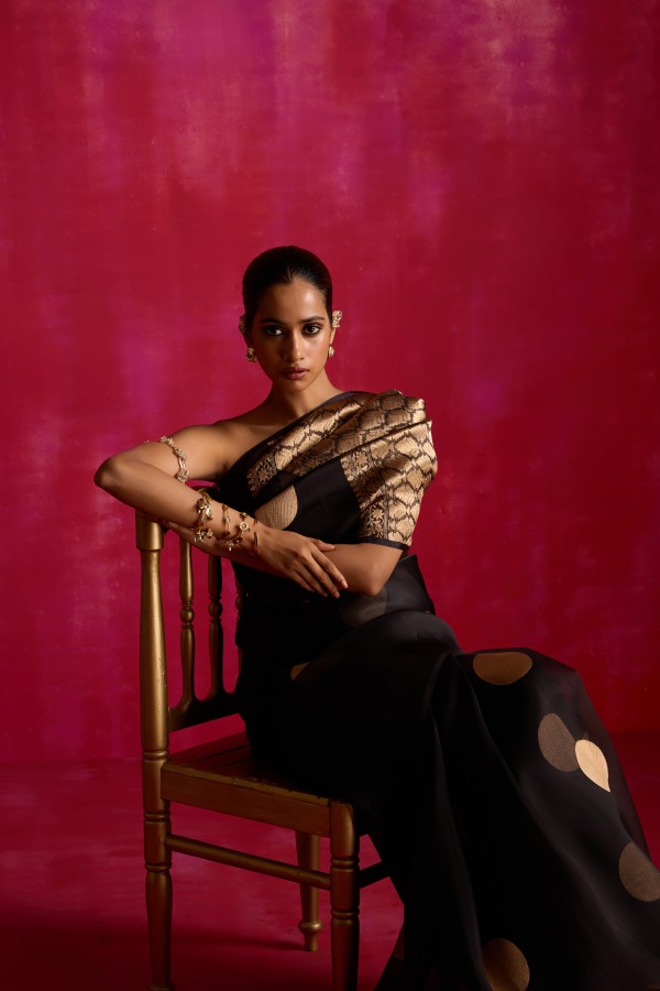 Black Pure Organza Banarasi Handloom Sautri Saree