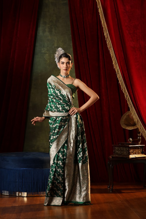 Green Pure Katan Silk Banarasi Handloom Saree