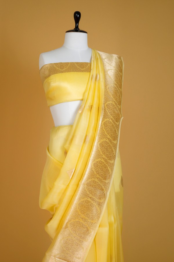 Handwoven Yellow Organza Saree