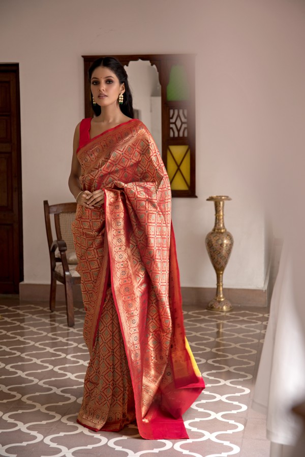 Handwoven Maroon colour banarasi Silk saree 