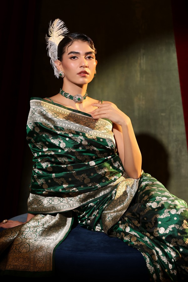Green Pure Katan Silk Banarasi Handloom Saree