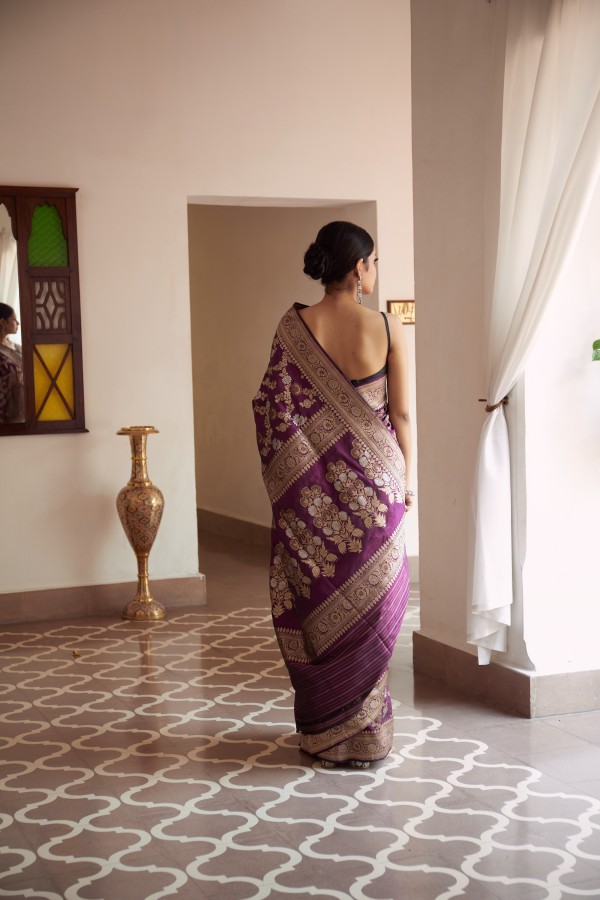 Handwoven Wine colour banarasi Silk saree 