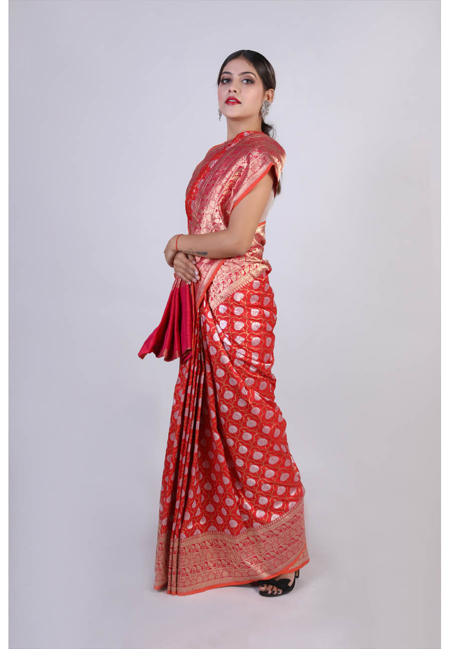 Red Handwoven Contrast Silk Sari