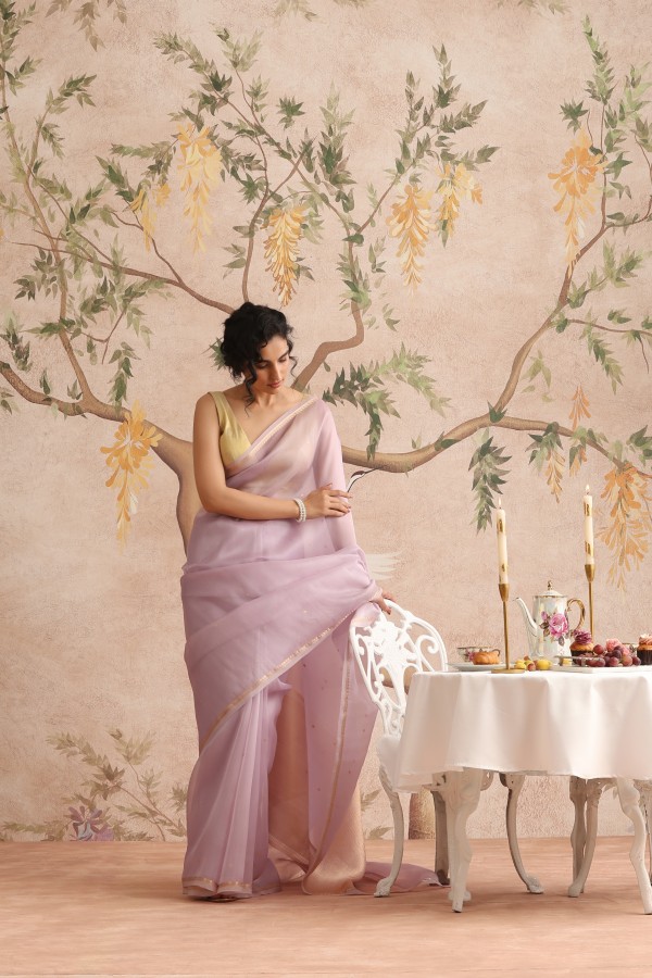 Light Lilac Pure Organza Banarasi Handloom Sautri Saree