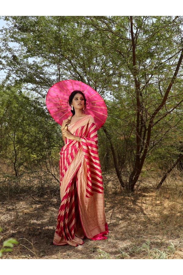 Handwoven Pink colour banarasi Georgette saree 