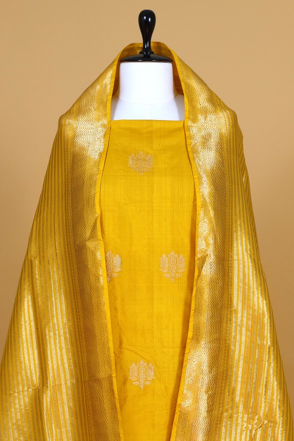 Handwoven Yellow Banarasi Silk Suit Peice