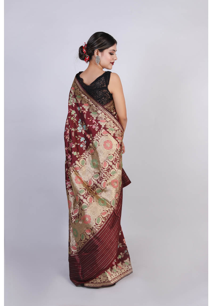 Handwoven Brown Tilfi Silk Sari