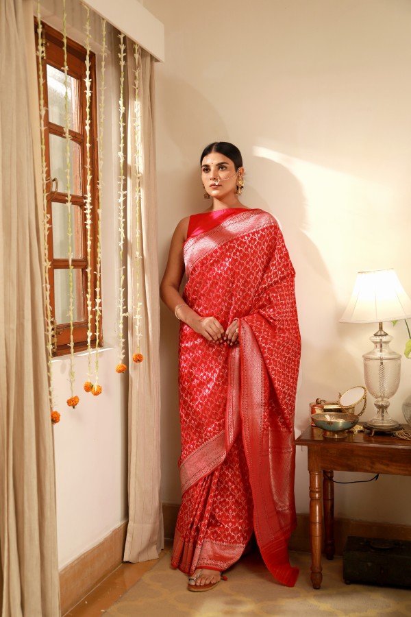 Handwoven Red Silk Sari