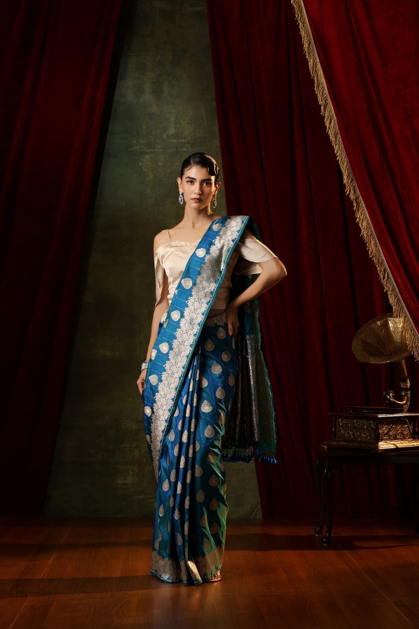 Blue Pure Katan Silk Banarasi Handloom Saree