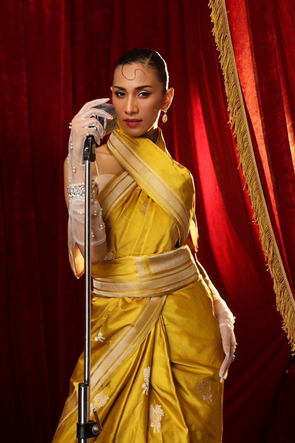 Mustard Pure Soft Satin Silk Banarasi Handloom Saree