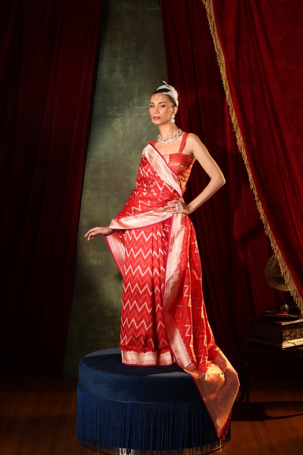 Red Pure Katan Silk Banarasi Handloom Saree