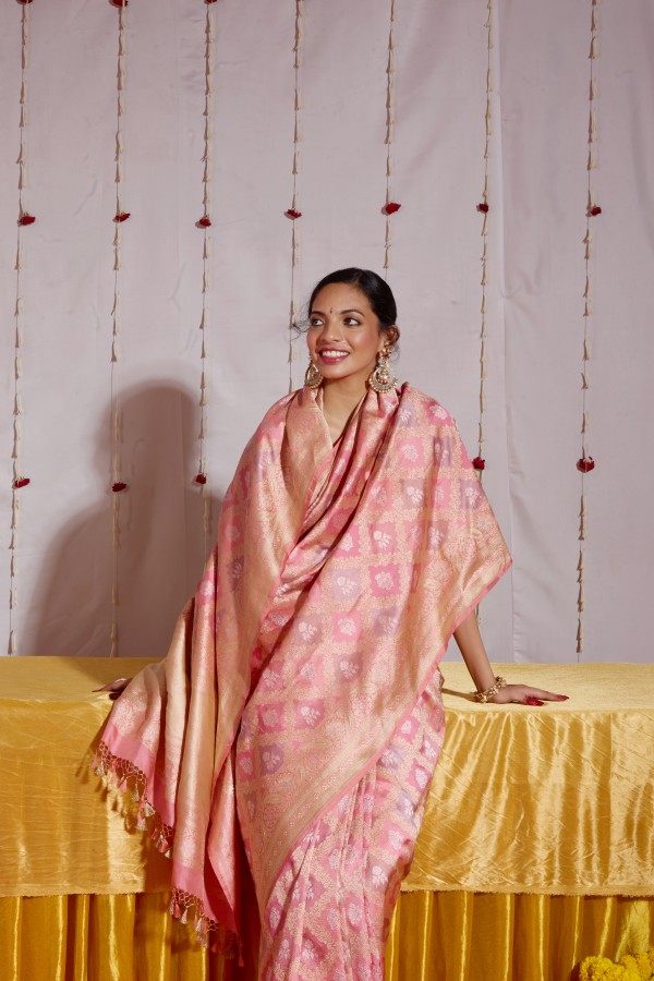 Gajri pink Pure Katan Silk Banarasi Handloom Saree