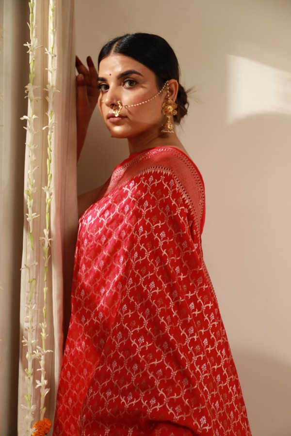 Handwoven Red Silk Sari