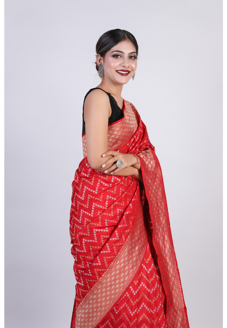 Handwoven Red Colour Silk Sari