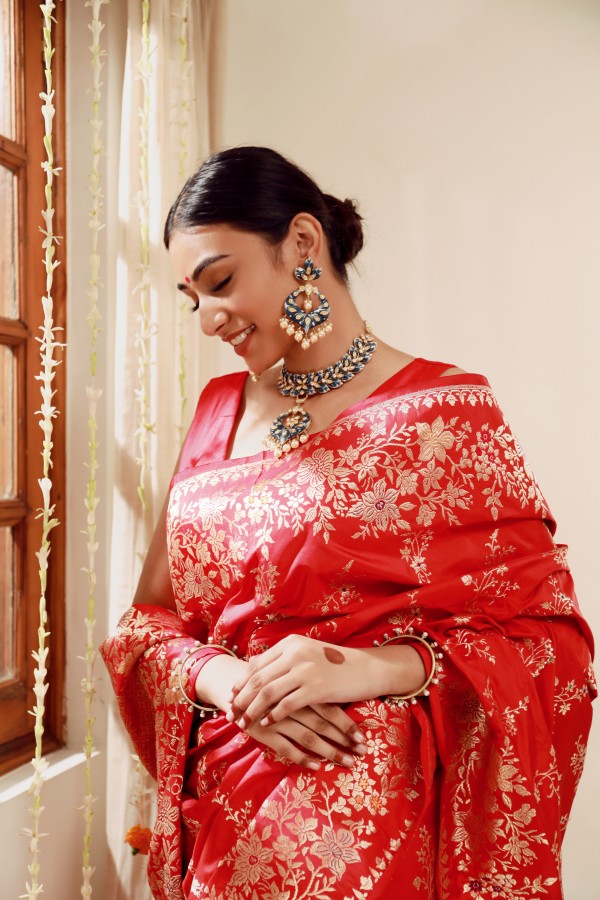 Handwoven Maroon Silk Sari