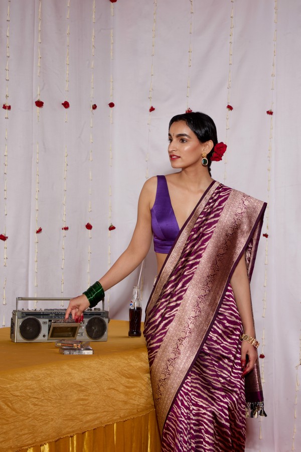 Wine Pure Katan Silk Banarasi Handloom Saree