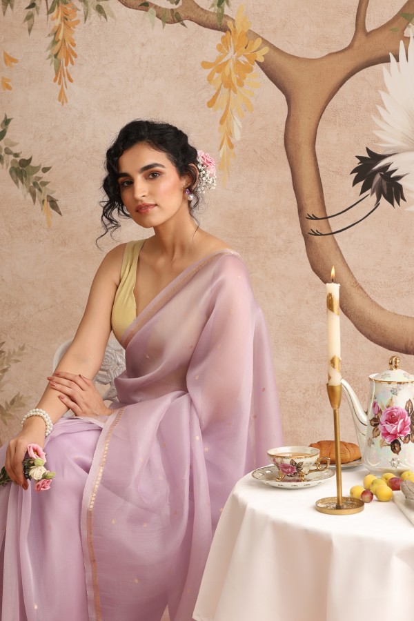 Light Lilac Pure Organza Banarasi Handloom Sautri Saree