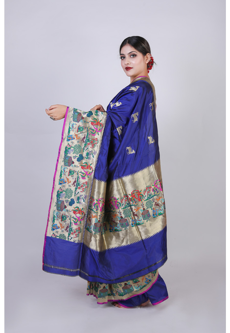 Handwoven Royal Blue Silk Sari