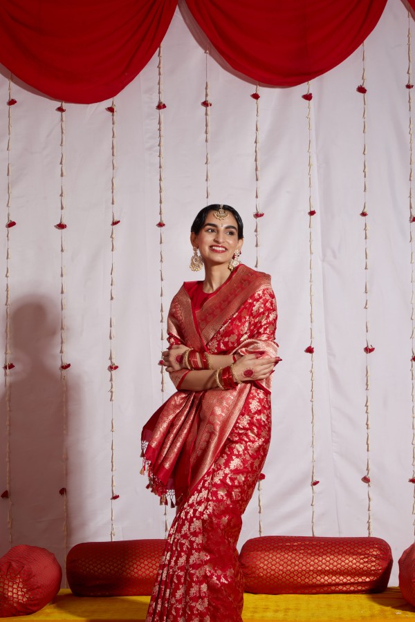 Red Pure Katan Silk Banarasi Handloom Saree