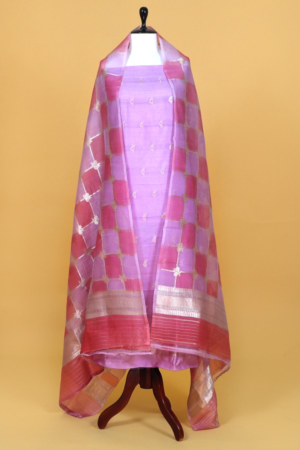 Handwoven Lavender Banarasi Moonga Suit Peice