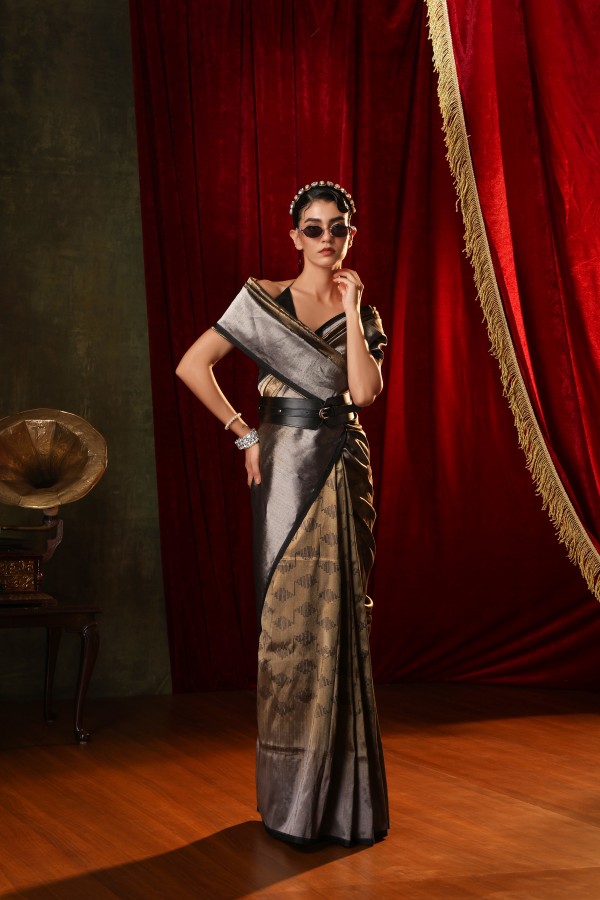 Black Pure Katan Silk Banarasi Handloom Saree