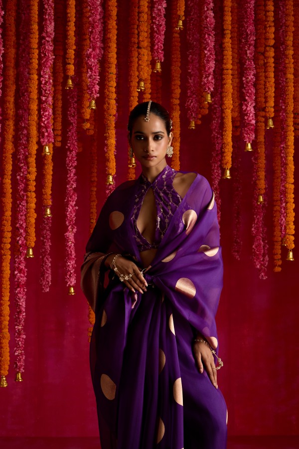 Purple Pure Organza Banarasi Handloom Sautri Saree