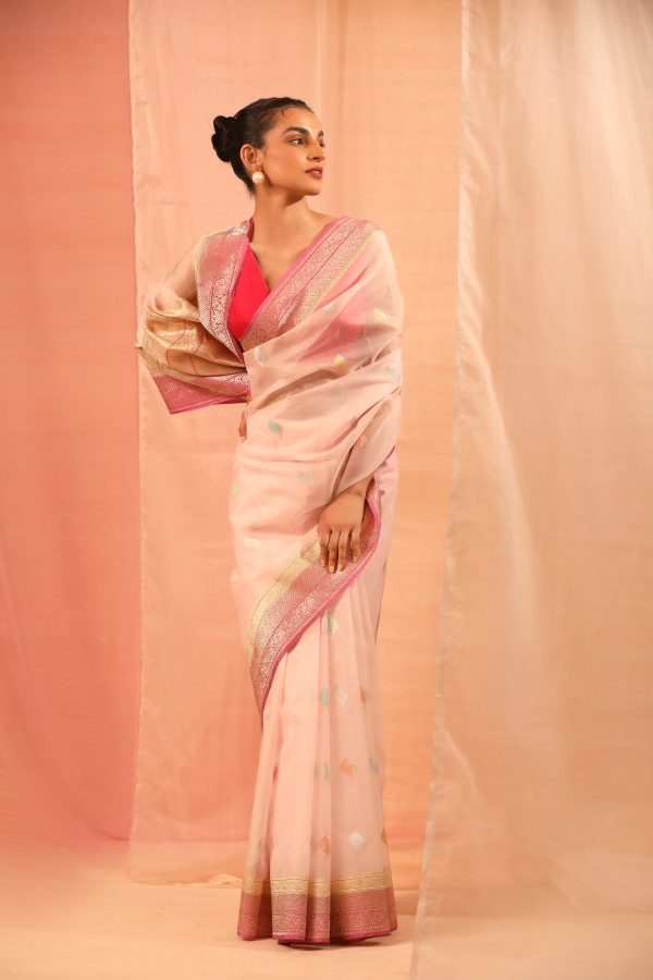 Light Pink Pure Kora Silk Banarasi Handloom Saree