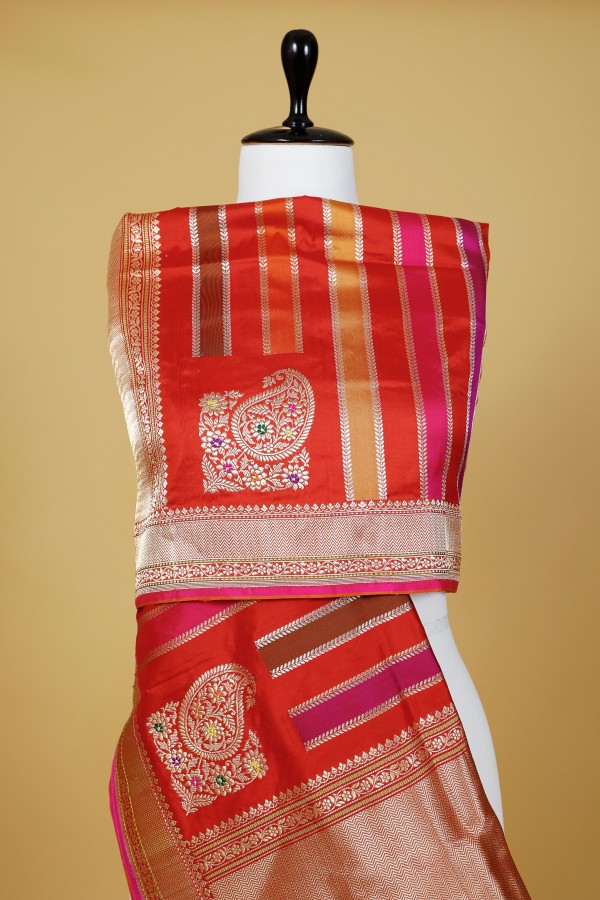 Handwoven red Silk Dupatta