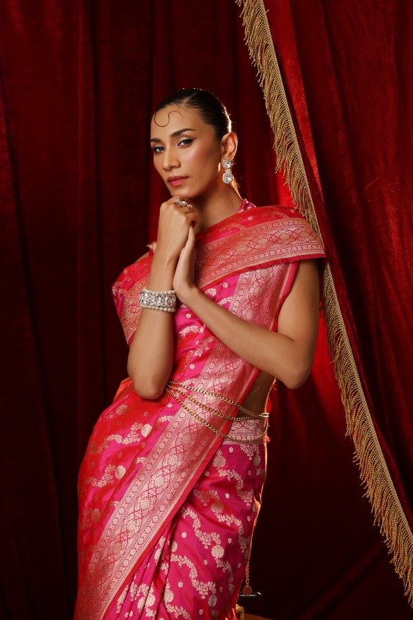 Pink Pure Katan Silk Banarasi Handloom Saree