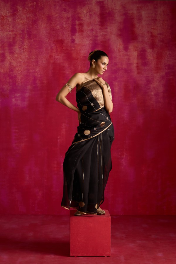 Black Pure Organza Banarasi Handloom Sautri Saree