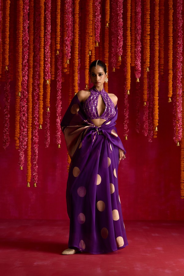 Purple Pure Organza Banarasi Handloom Sautri Saree