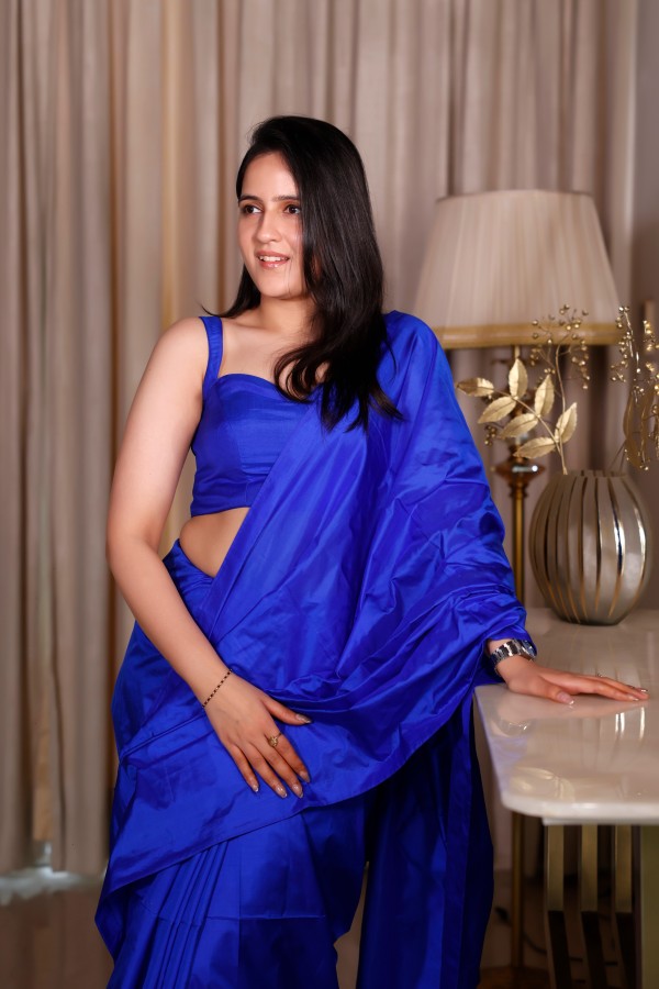 Blue Pure Katan Silk  Handloom Saree