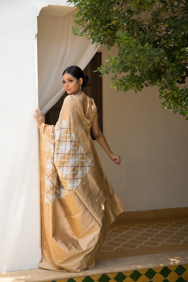 Handwoven Tussar colour banarasi Silk saree