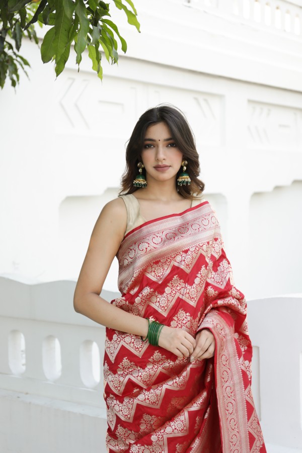 Handwoven Red colour banarasi Silk saree