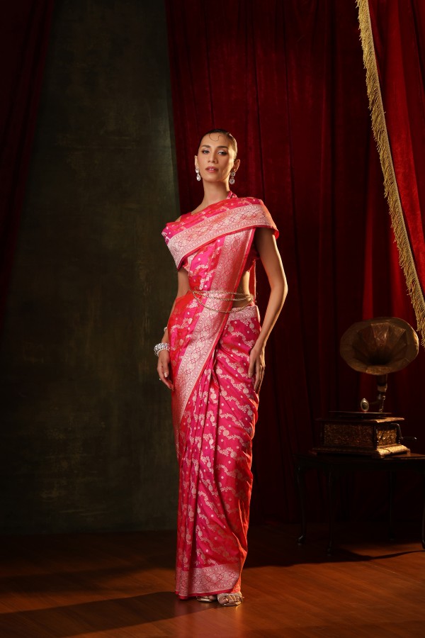 Pink Pure Katan Silk Banarasi Handloom Saree
