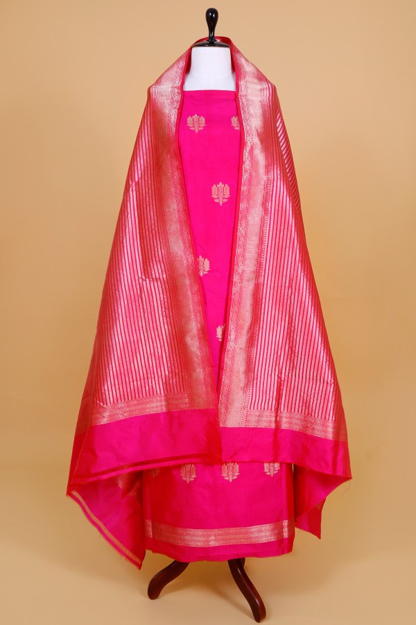 Handwoven Pink Banarasi Silk Suit Peice